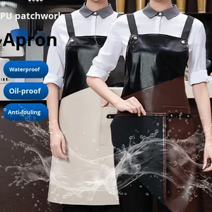 Women's New Super Waterproof Oil-Proof Fleece-Lined PU Leather Apron Kitchen Dishwashing Workwear for Restaurant & Bar Uniforms