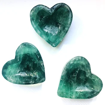 Wholesale Customized Hand Carved Heart Shaped Crystal Quartz Bowl Natural Green Fluorite Crystal Bowl