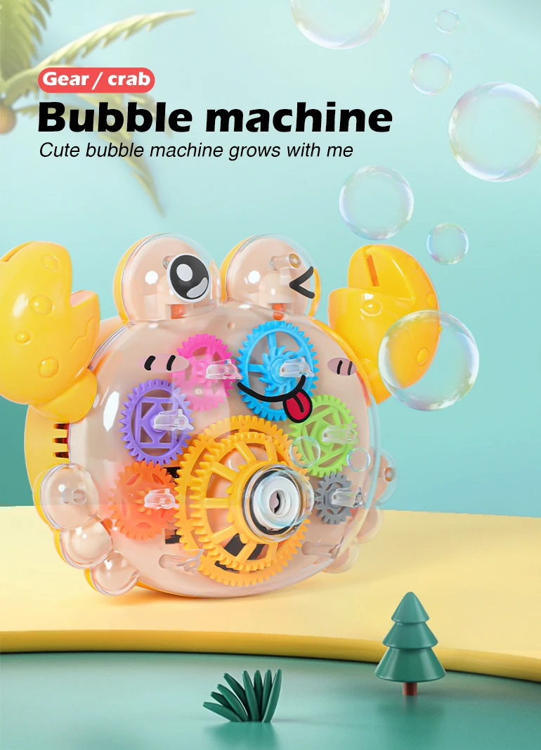 Novedades summer toy kids bubble blower maker machine fun electric light up transparent gear crab bubbles machine for children