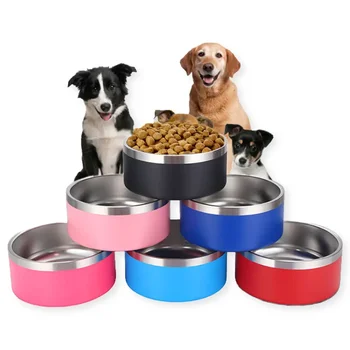 YOSHI Double wall antiskid stainless steel dog bowl Large pet drinking bowl in indoor or outdoor pet dog food feeder