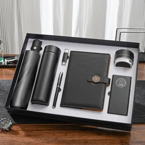 Custom Luxury A5 Notebook Set Hardcover Leather Business Journal with Pen Thermos Cup Umbrella & Gift Box Promotional Offer