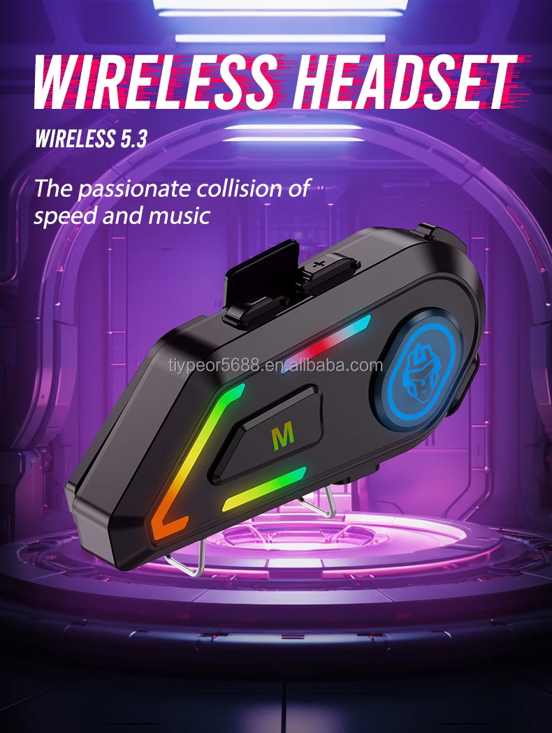 product tiypeor wireless earbuds with mic rgb light handsfree headset voice assistant intercom waterproof motorcycle helmet headphones-2