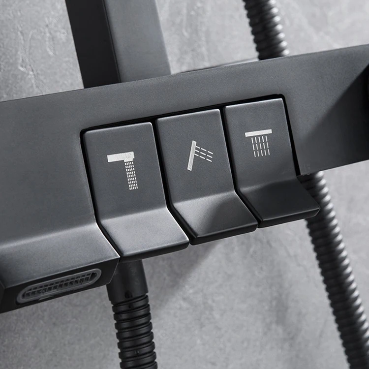 Conjunto de sistema de cabezal de ducha tipo lluvia para baño expuesto montado en la pared, color negro mate, latón