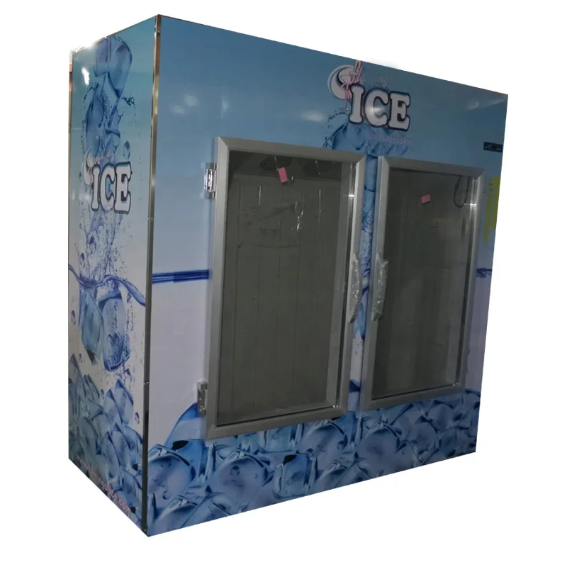 Fan Cooling 2 Glass Doors Display Ice Merchandisers Indoor Ice Cooling Bin Refrigerator Ice Bag Storage Freezer