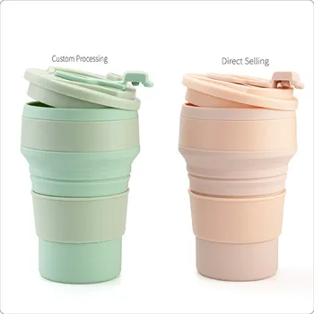 Customize 350ml Portable Eco Friendly Collapsible Travel Drinking Coffee Mug Silicone Foldable Coffee Mug Cup With Lid