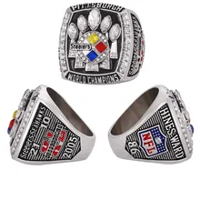 NFL 2005 Pittsburgh Steelers Gold Silver Championship Ring, Environmentally Friendly Alloy Diamond Set Men's Ring Wholesale