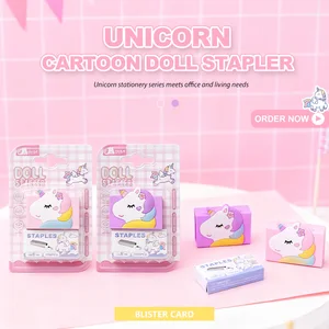 Kawaii Unicorn Stapler & Staple Set - 1000pcs #10 Staples Included, Cute Stationery for Office & School Supplies