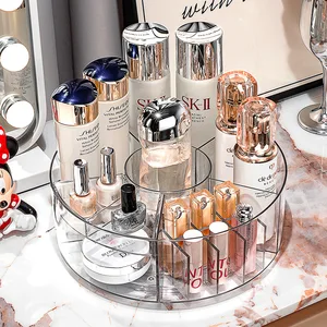 High-End Large Capacity Round Cosmetic Storage Box PP Plastic Light Luxury Modern Design Desktop Rotatable Organizer