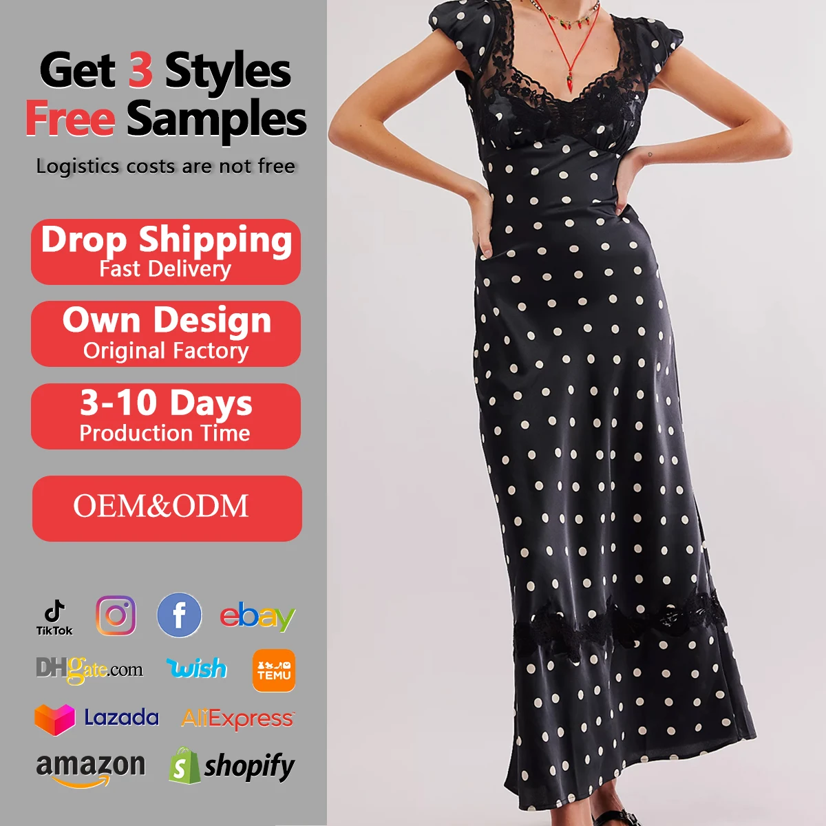 Online Wholesale Supplier Bulk Buying V-neckline butterfly Lace Mesh  Exposed Back Dress for Ladies