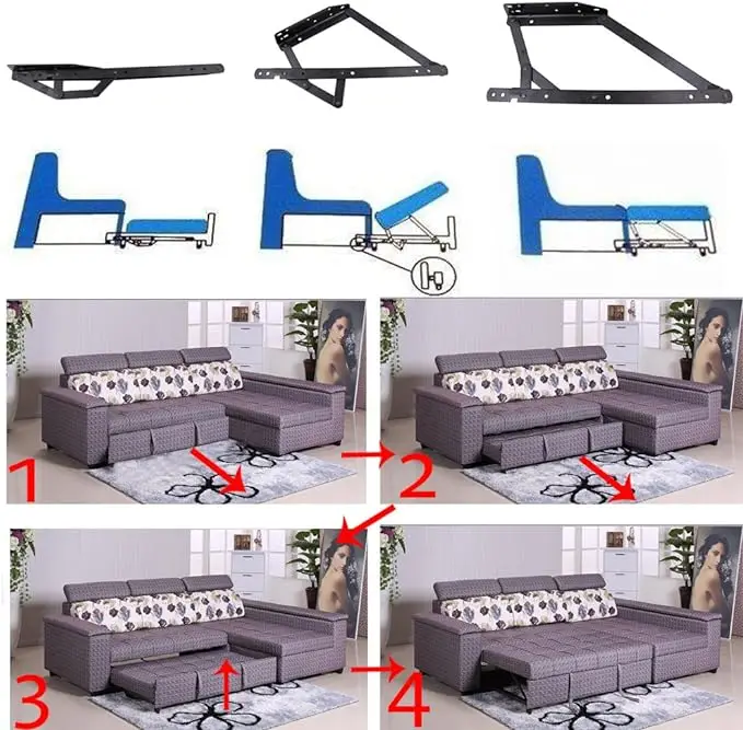 AUTSUPPL 1 Pair Folding Sofa Bed Cabinet Hinges – Heavy Duty Spring Lifting Brackets, 90° Scissor Mechanism, Cold-Rolled Steel – For Cabinets, Wardrobes, Sofa Beds