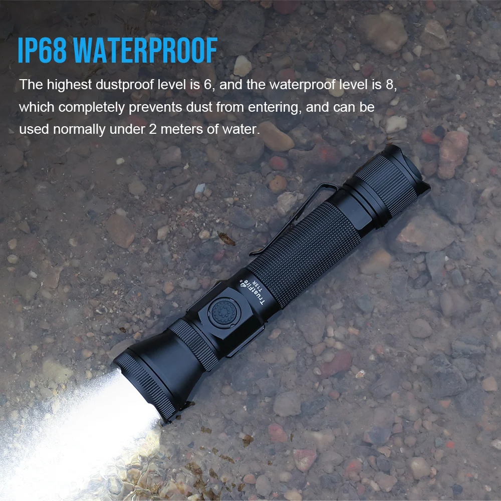 TrustFire T15R High Power 2350LM LED Climbing Torch Light 310M Long Distance IP68 Waterproof USB C 18650 Tactical Flashlight