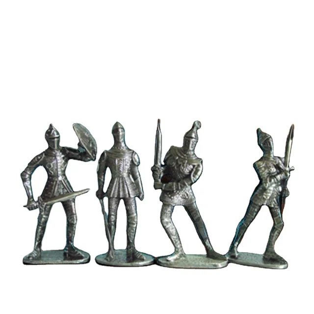 Vintage Pewter Knight Set Miniature Game Pieces New Old Stock Armour Armor Tin Soldiers Gift Antique Style Metal Model Souvenir