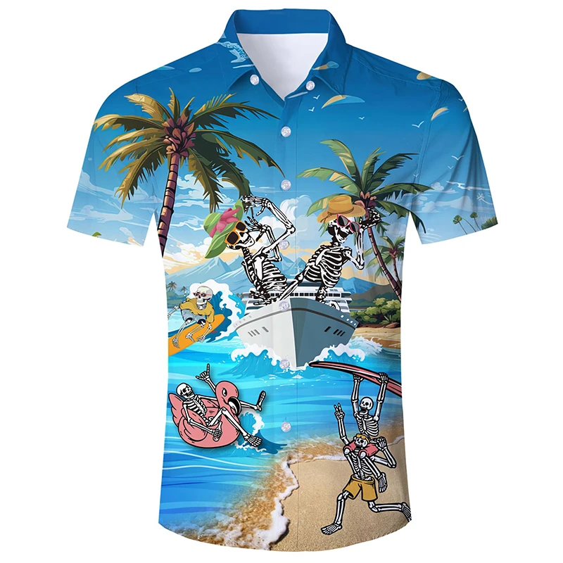 Hawaiian Printing Short Sleeve Newest Design Fashion Hot Sale Short Sleeve Newspaper Pattern Casual Shirt for Men