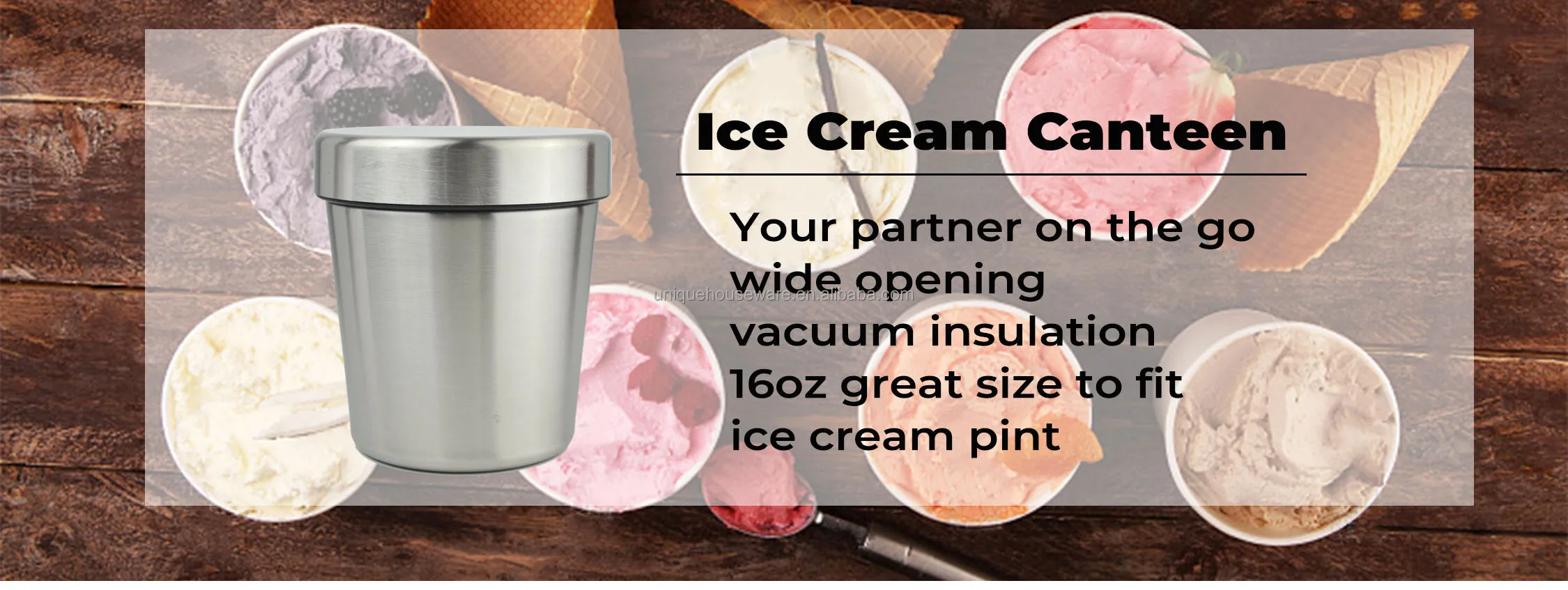 16oz Ice Cream Pint Double Wall Vacuum Insulated Stainless Steel Ice
