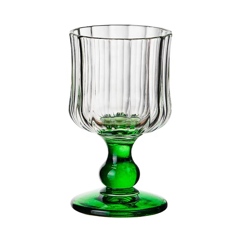 Ins Retro Green Stem Clear Drinking Water Glass Cup Party Wedding Colored  Ball Stem Wine Glass Goblet