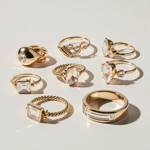 Gold Plated Stainless Steel CZ Ring Delicate Adjustable Customizable Trendy Finger Ring Waterproof Statement Jewelry for Women