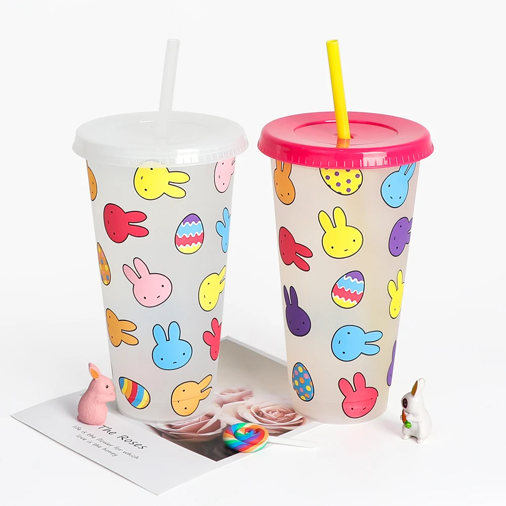 Gift Magical pp Temperature Magic Plastic Tumbler Colour Water Cold Color Changing Cup with Lid and Straw
