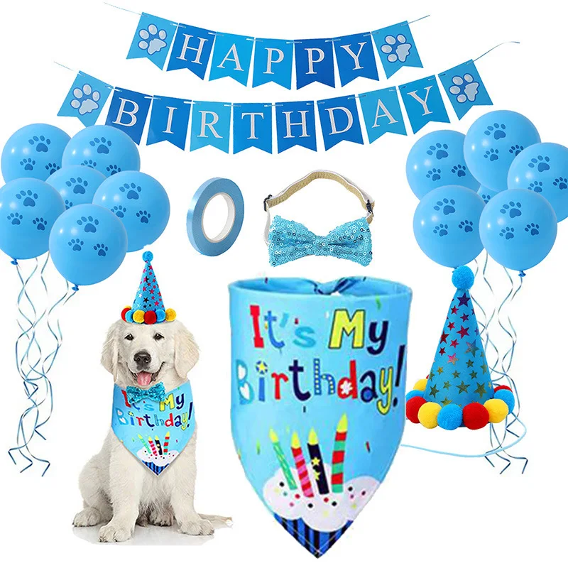Dog Birthday Party Decorations Flag Paw Balloons Drool Bib
