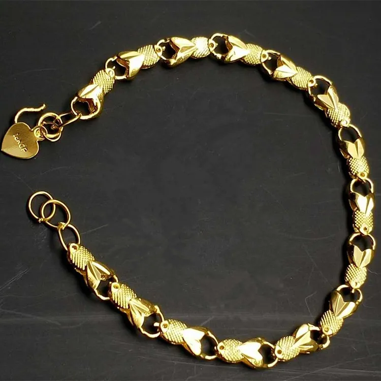Wholesale 24k Gold Plated Copper Heart Clover Bracelet Women Trendy Gold Chain Bracelets Jewelry
