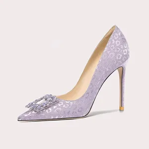 Lily Wei Office Party Pumps Classic Pointed Toe Breathable Heel Fashion Design Dress Shoes Shallow Mouth butterfly Purple