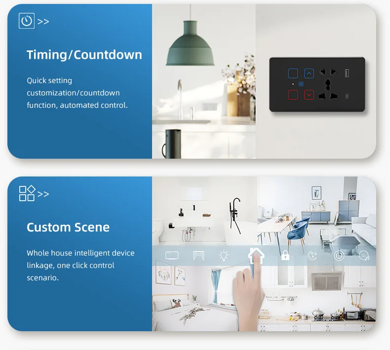 Universal Socket and Switch 4 5 6 8gang Touch Wall Light Switch WiFi Dimmer Switch Tuya Smart Fan Controller