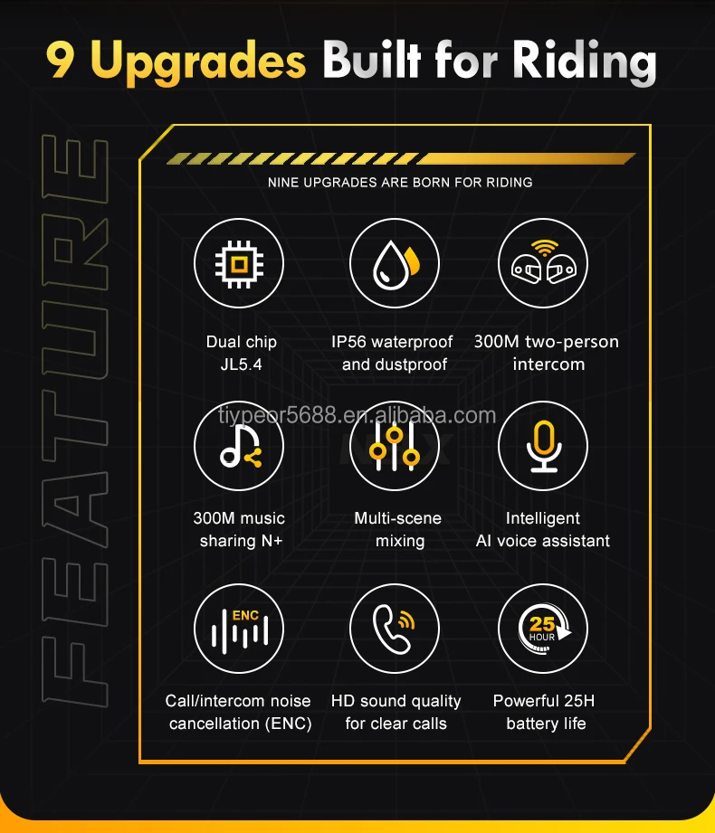 product tiypeor waterproof dustproof for bluetooth helmet headset with noise reduction music mixing and intercom sharing for motorcycles-2