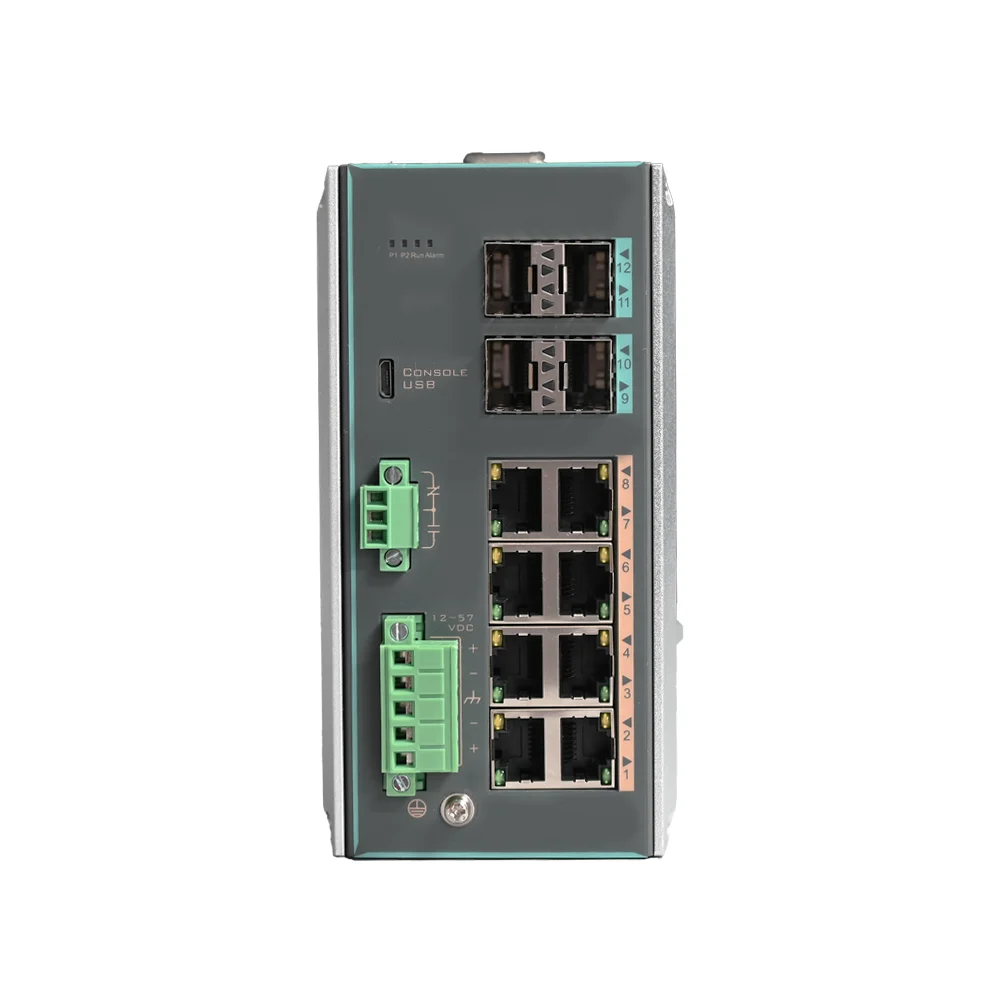 Cost-Effective 12-Port Fast Layer 2 Managed Industrial Ethernet Switch for Warehouse IoT Sensors