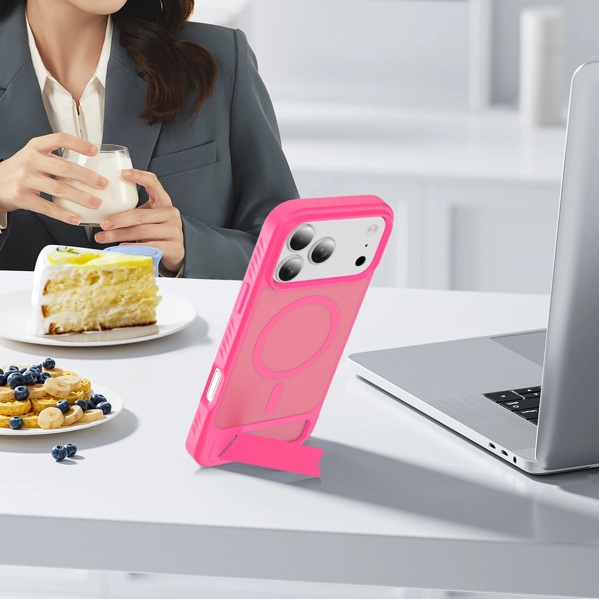 For iPhone 17 16 15 14 13 Pro Air Matte Fundas Cover with Strong Magnetic case Cover with Folding Stand Holder for Iphone17