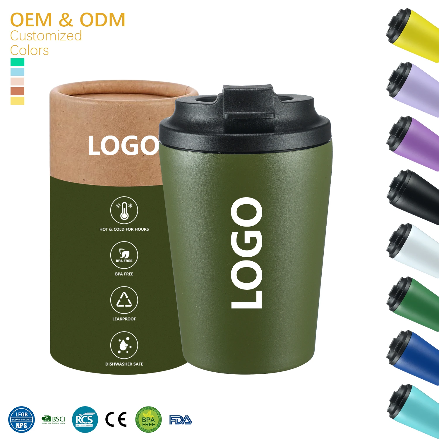 Wholesale BPA Free 12oz Double Wall Insulated Travel Coffee Mugs Stainless Steel Vacuum Tumbler With Customized Logo