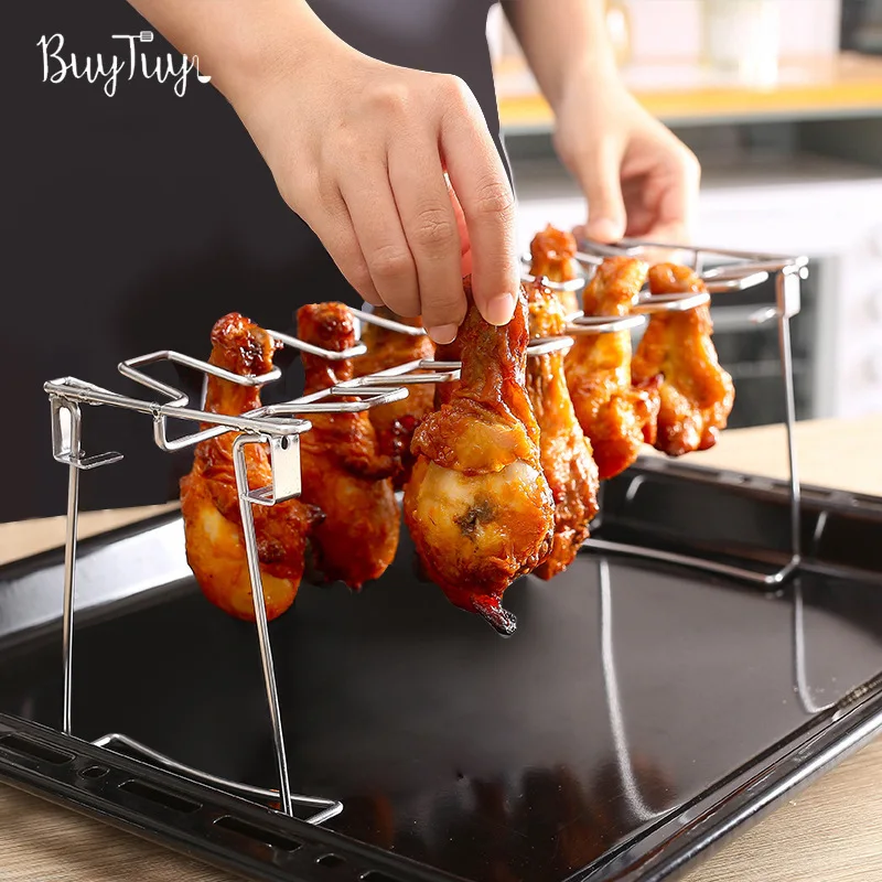 BBQ Beef Chicken Leg Wing Grill Rack 14 Slots Stainless Steel