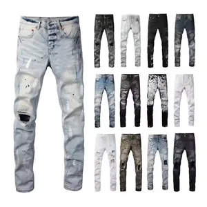 Custom Logo Y2K Street Style Men's Jeans Hot Selling Designer Brand Hip Hop Stretch Ripped Denim for Jeans