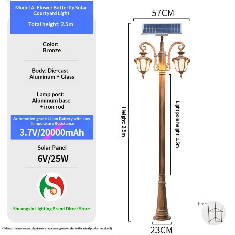 Solarbetriebene Aluminium-Hochmast-Lampe mit wasserdichter LED-Beleuchtung für Wohnvillen, Außenbereiche und Landschaftsstraßen