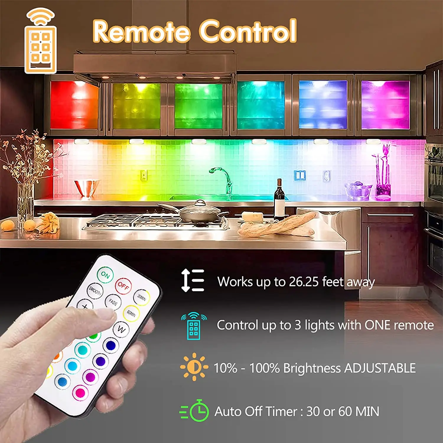 product 3aa battery operated led push tap closet touch under cabinet shelf light rgb led puck lights with remote-38