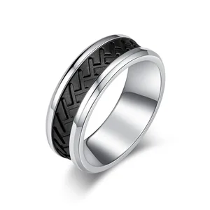2026 New Style Creative Retro Tread Tyre Pattern Design Stainless Steel 18K Gold Plated Men's Ring Wedding Gift