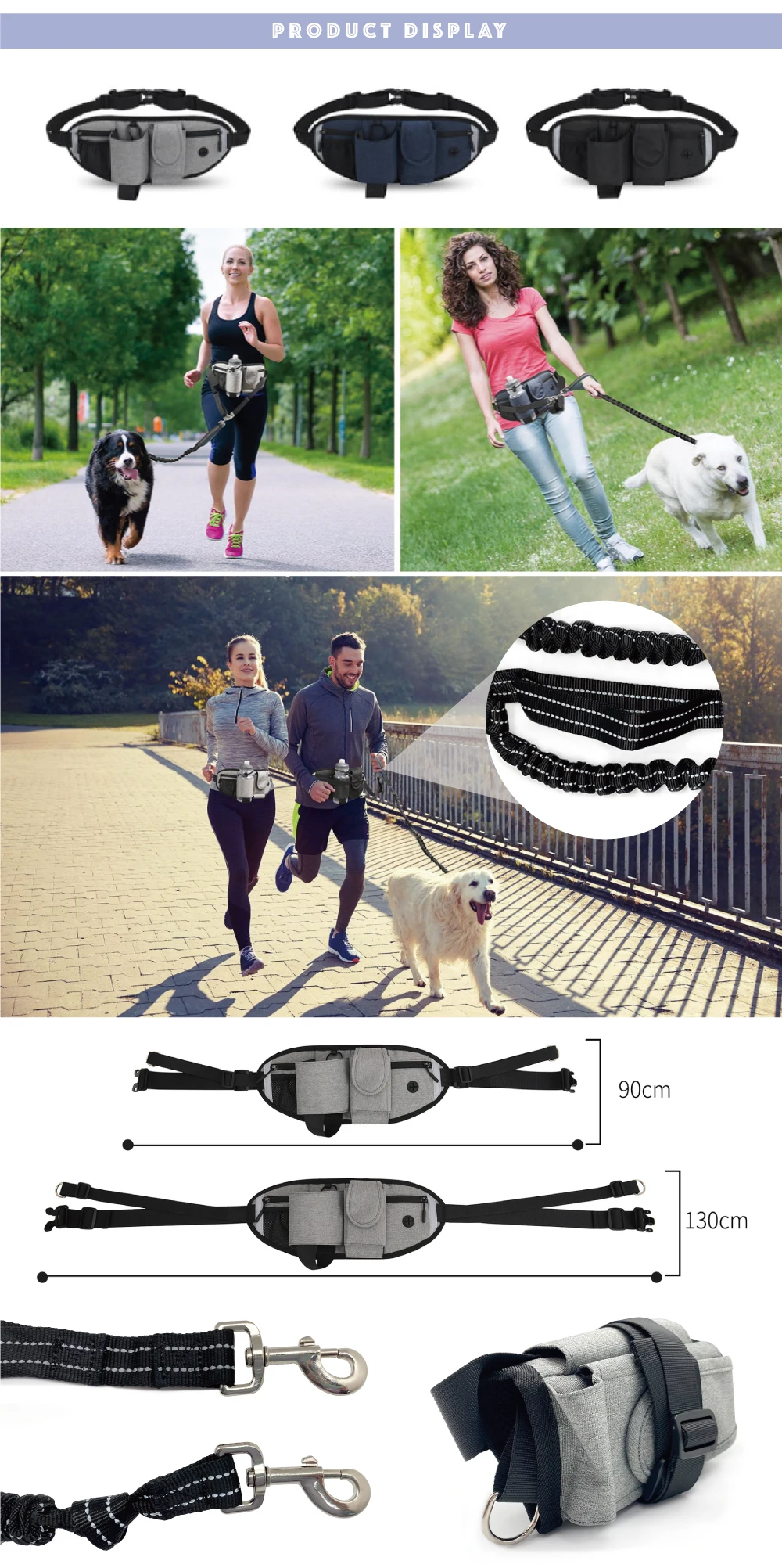 Dualhandle Multi Functional Hands Free Dog Leash With Adjustable Waist