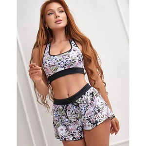 Custom Logo Wholesale FLoral Tankini Swimsuit for Women 2026 Tummy Control Two Piece Bathing Suit with Sporty Swim Shorts Bikini