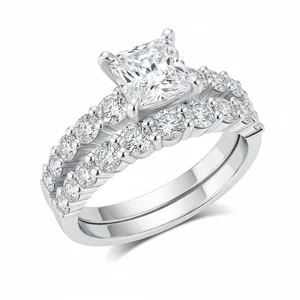 Square Princess Cut Moissanite Rings Fine S925 Sterling Silver Platinum Plated Wedding Rings for Elegant Promise Gift Jewelry