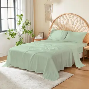 OEKO-TEX 100% Organic Tencel Bed Sheet Set 300TC Eucalyptus Lyocell Fiber Bedding Set Natural Fabric