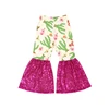 Pantalones acampanados para niña con lentejuelas rosa fuerte y cactus blanco