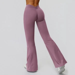 High Waisted Sport Flared Yoga Pants Back Wrinkling High Elasticity Hip Lifting Women's Fitness Clothing Gym Flare Yoga Leggings