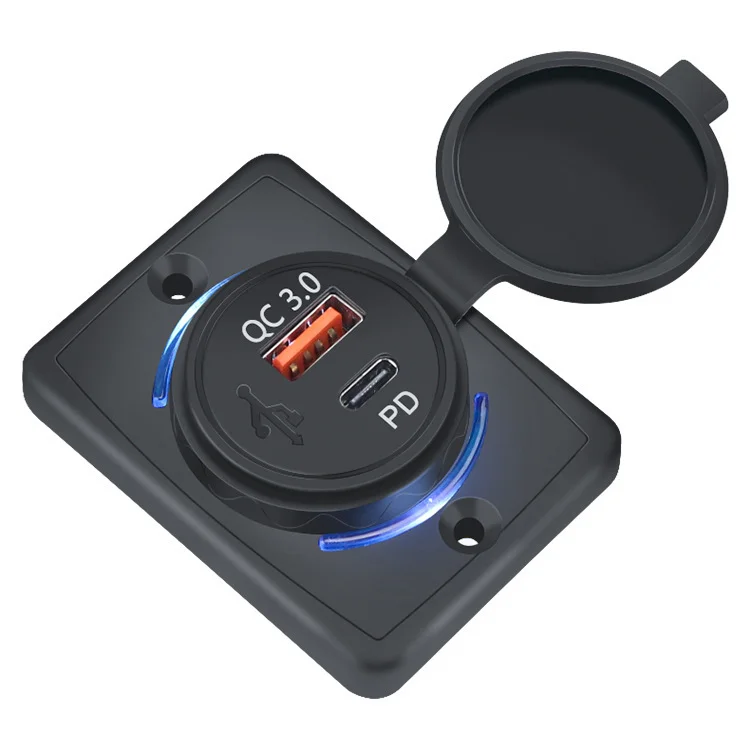 Dual Type-C QC 3.0 Car Charger 12V 24V Mount USB Port Car Charger Socket Adapters_voghion.com