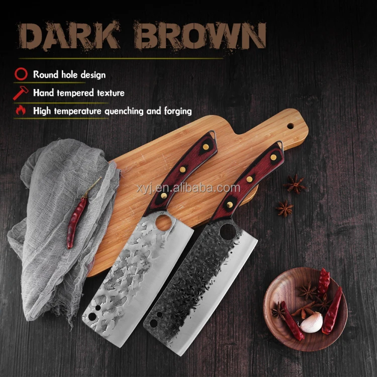 XYJ 7 Inch Full Tang Large Chopping Knife 2.5mm Thick Stainless Steel Chef  Vegetable Meat Chopping Knives With Wood Handle