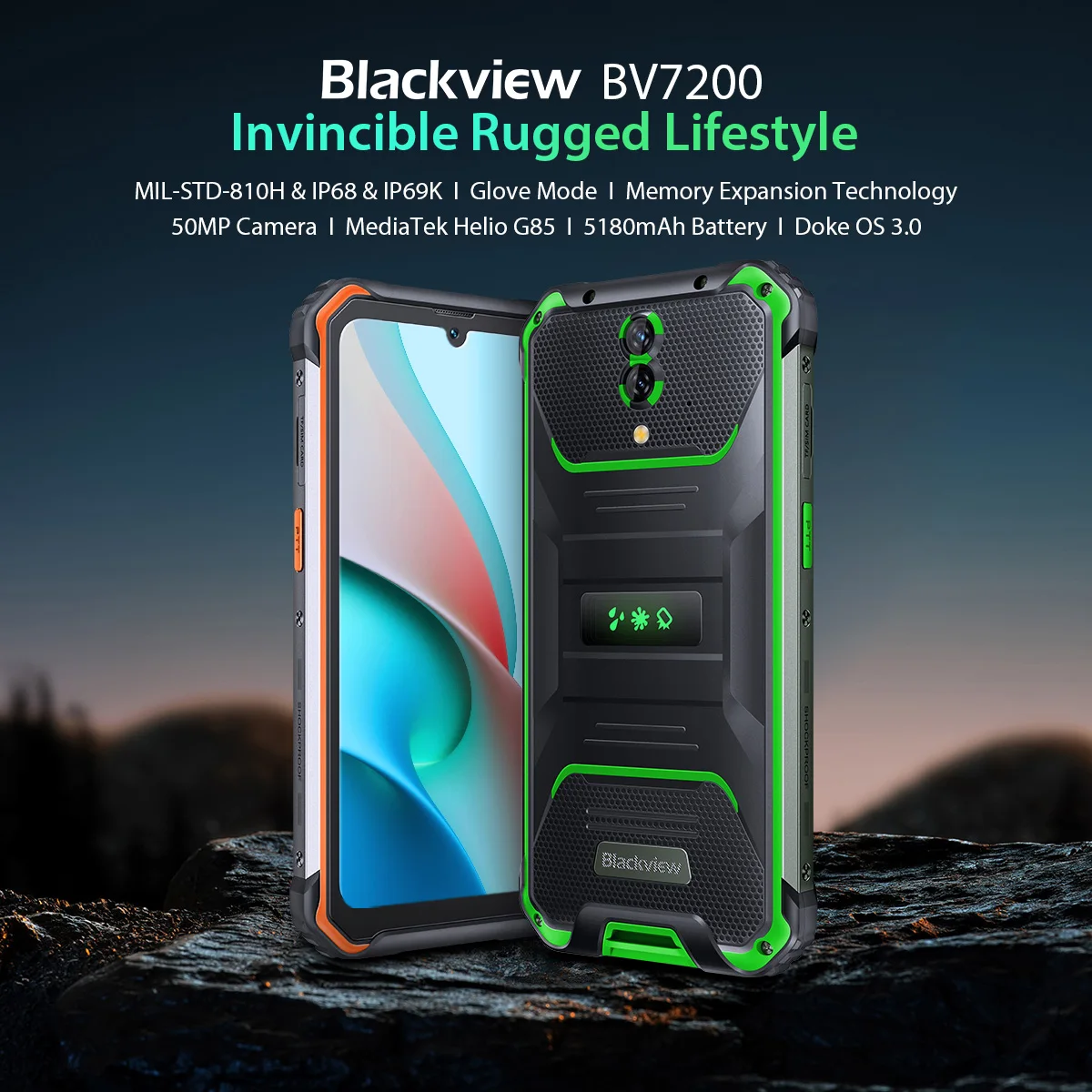 [World Premiere] Blackview BV7200 Android 12 Rugged Smartphone 6GB+128GB Helio G85 Cell Phone 50MP Cameras Mobile Phones 5180mAh