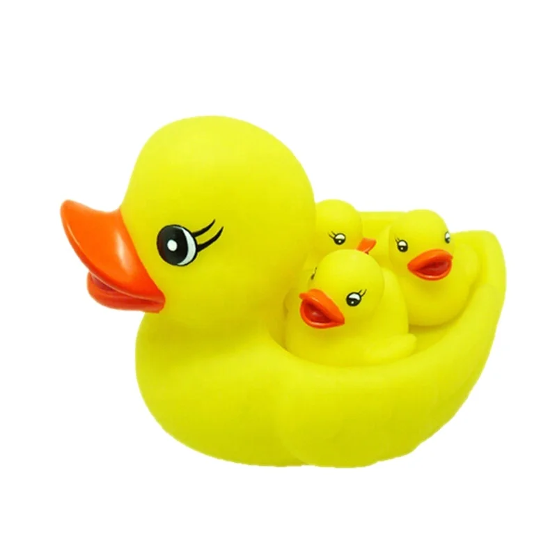 4pcs Rubber Duck Soft Vinyl Family Set Baby Kids Floating Fountain Bath Toy for Toddler Gift