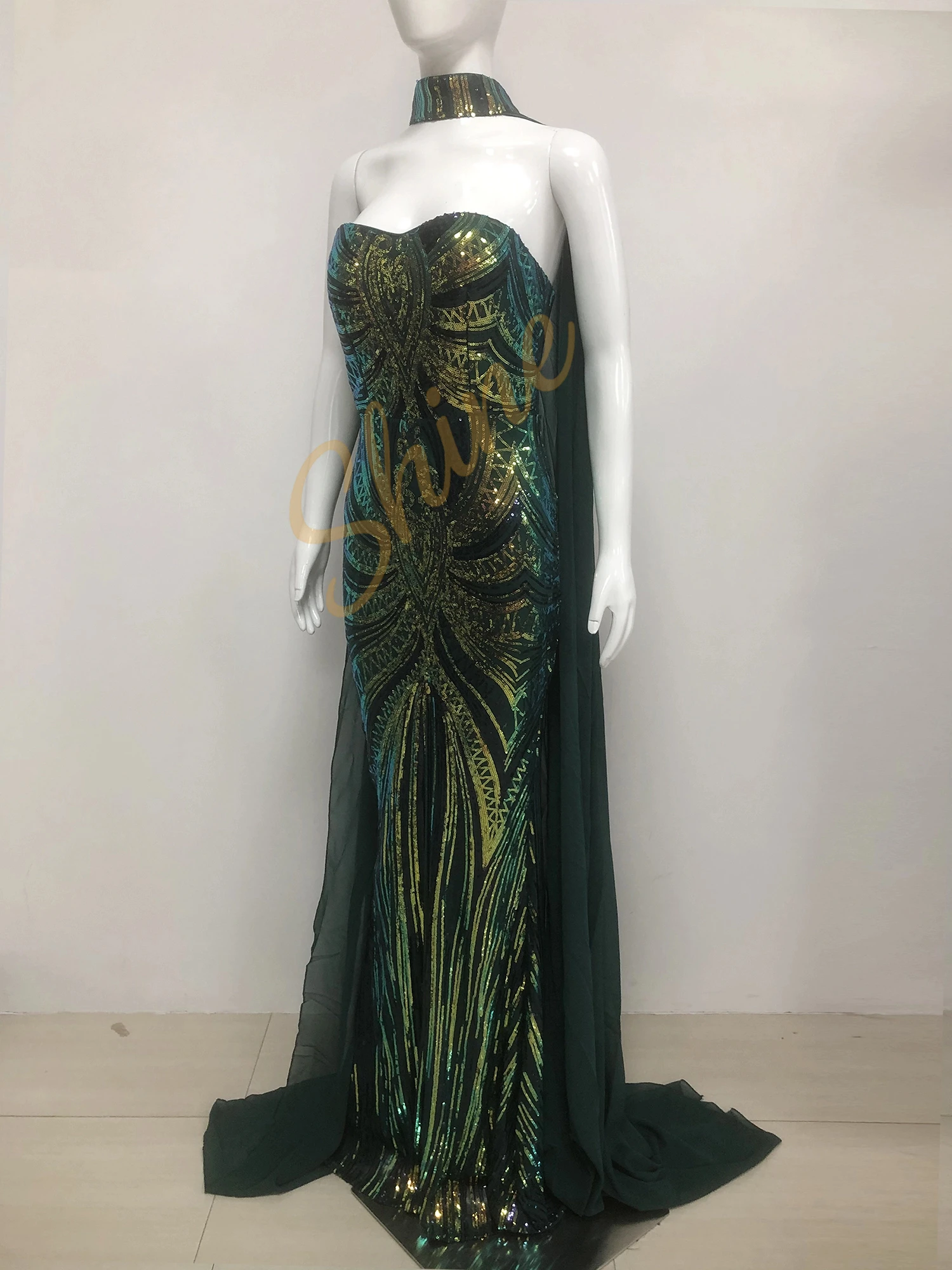 sachin and babi light blue dress Deep Green Long Flowy Prom Dress With Lace Bustier And Corset Back