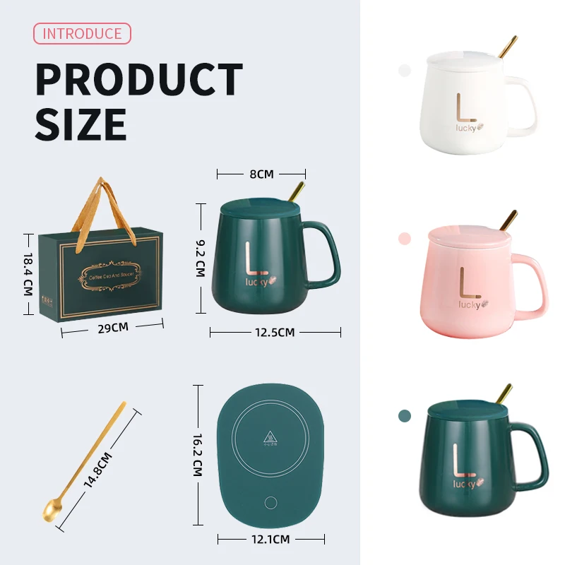 Promotional Gift Package Set 400ml Keep Hot 55 Degree Porcelain Warm Cup Ceramic Mug With USB Charging Heating Pad