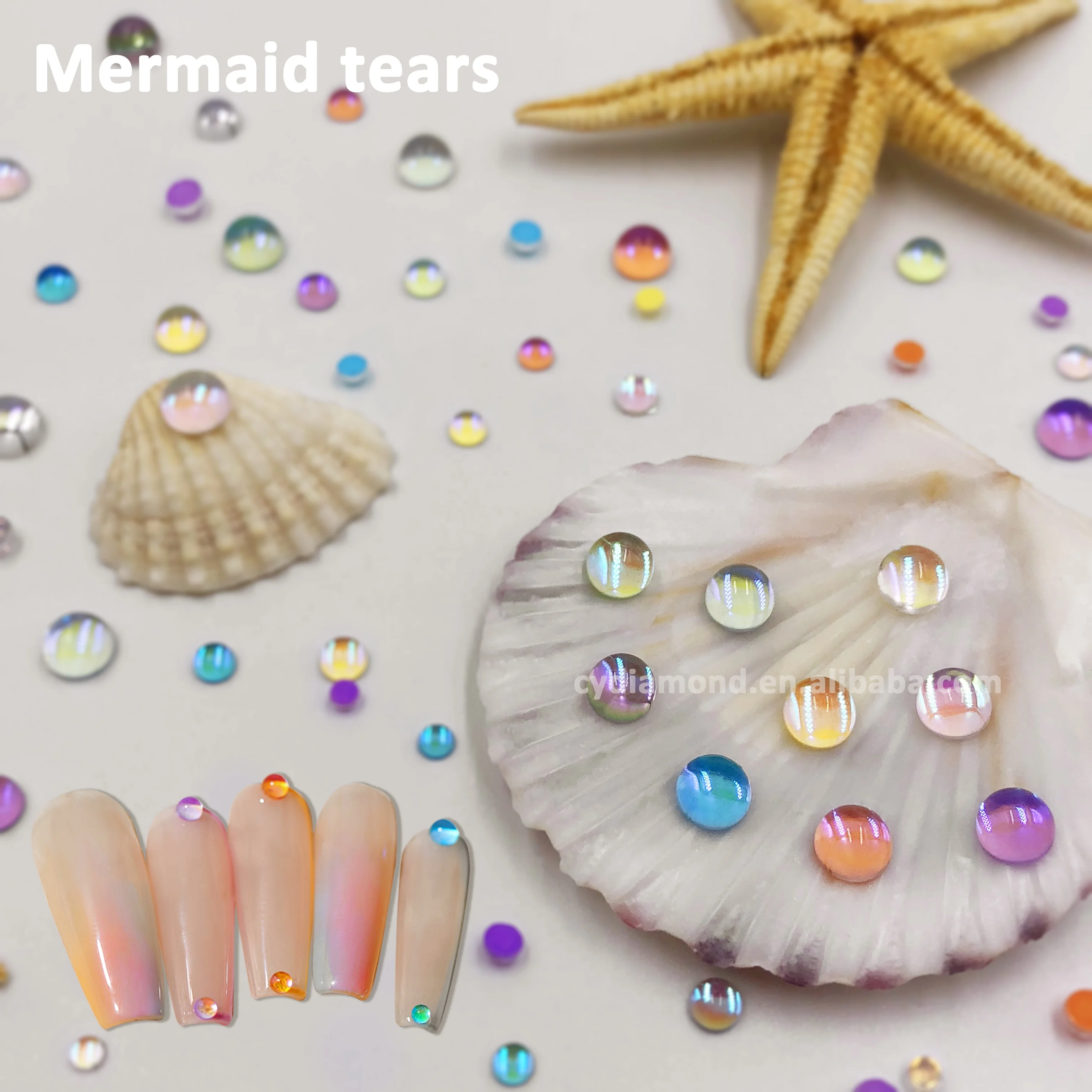 Mixed Sizes And Colors Mermaid Tears Glass Half Pearls Rhinestones For Nail  Art