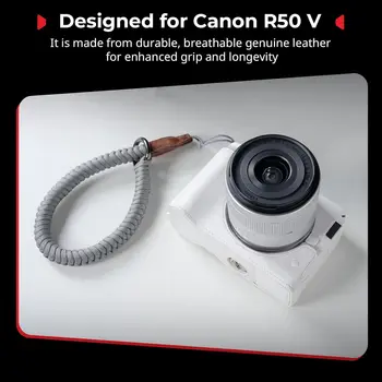 For SmallRig White 5431 Genuine Leather Half Case Kit for Canon R50 V Woven Wrist Strap Ergonomic Grip Portable Camera Video Bag detail image