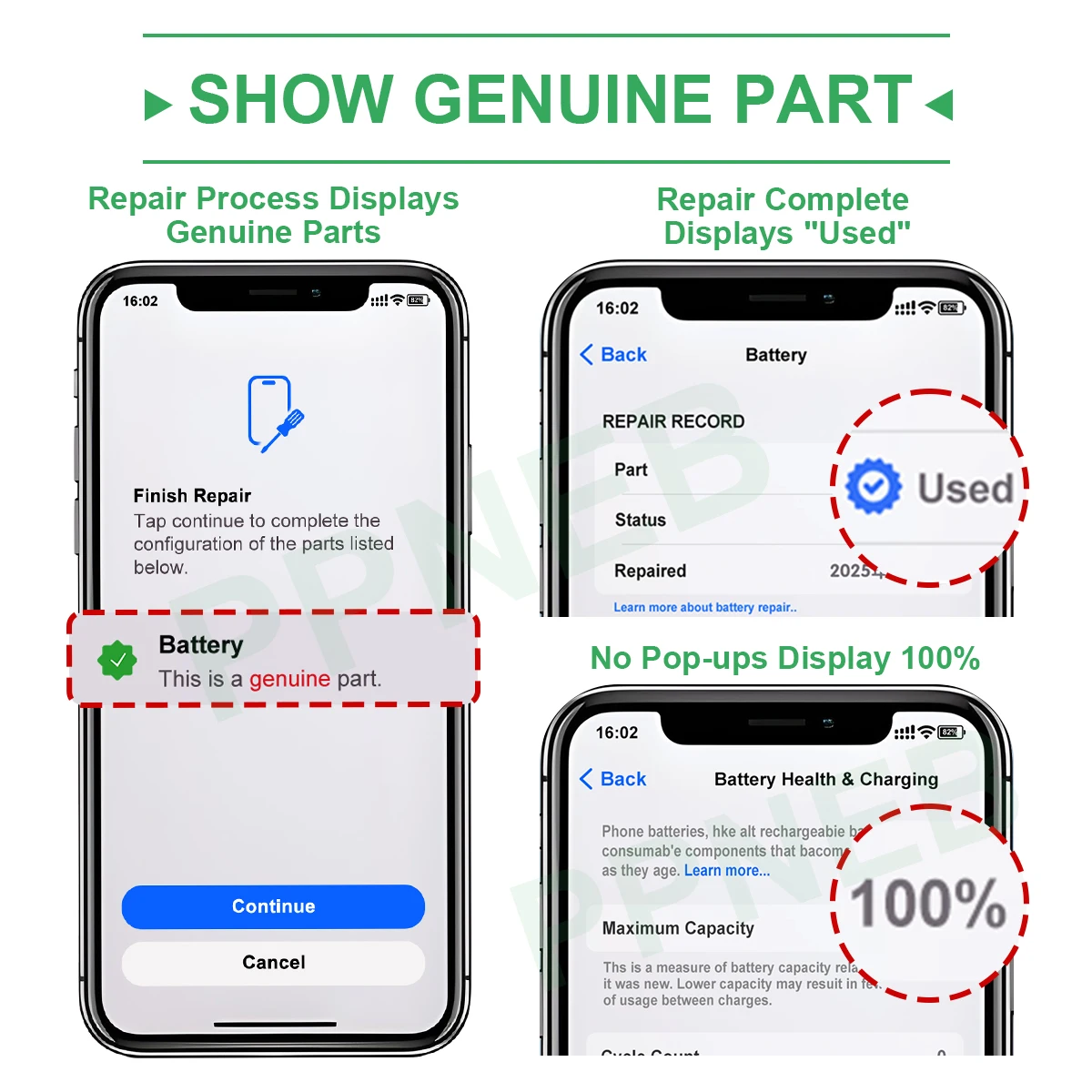 Show Genuine Part OEM Genuine Diagnostic Batterie for iPhone 12