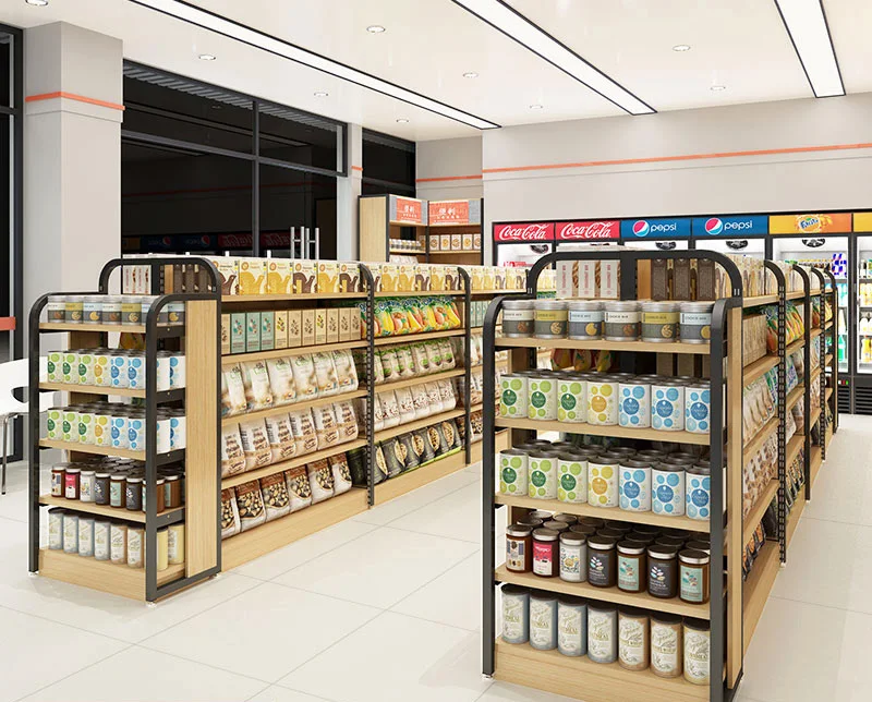 Supermarket Shelves Steel Wood Shelves Retail Display Gondola Shelving ...